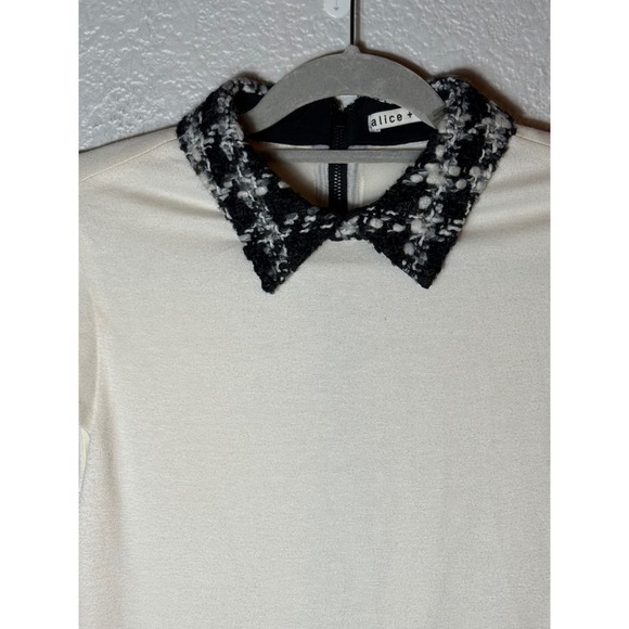 Alice + Olivia Dress Black White Plaid Tweed Collar Short Sleeve Party Career - Picture 3 of 10